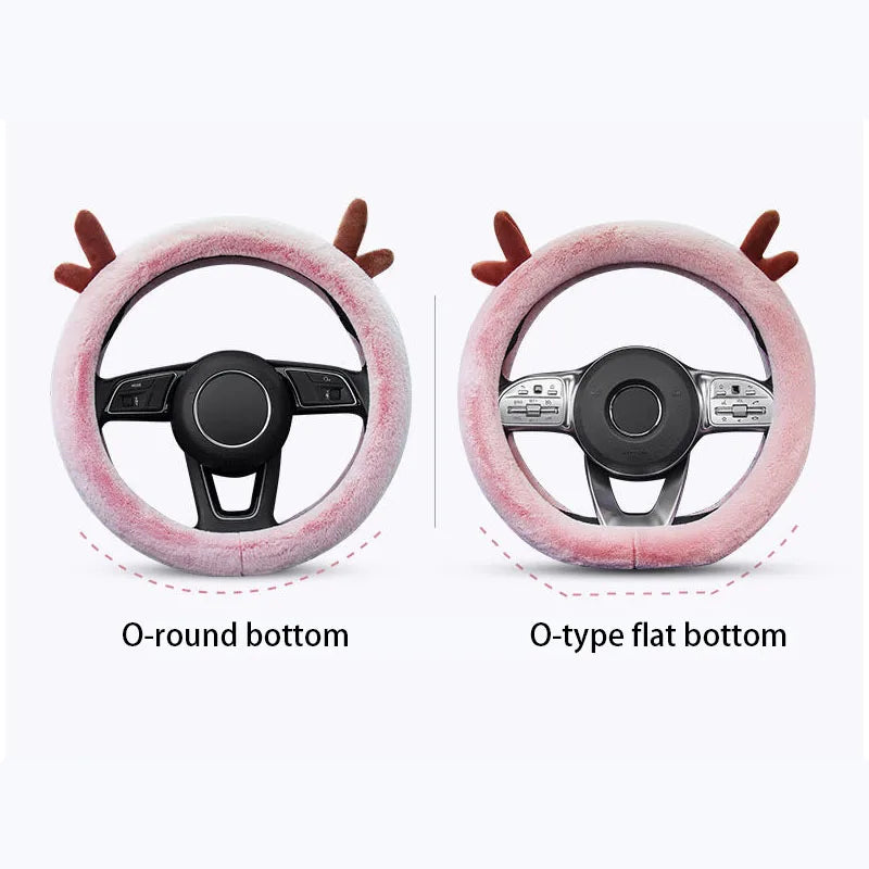 Warm Fluffy Winter Car Steering Wheel Cover – Full-Wrapped Anti-Slip Protector, Universal 38cm Christmas Gift Accessory - Delicate Leather  