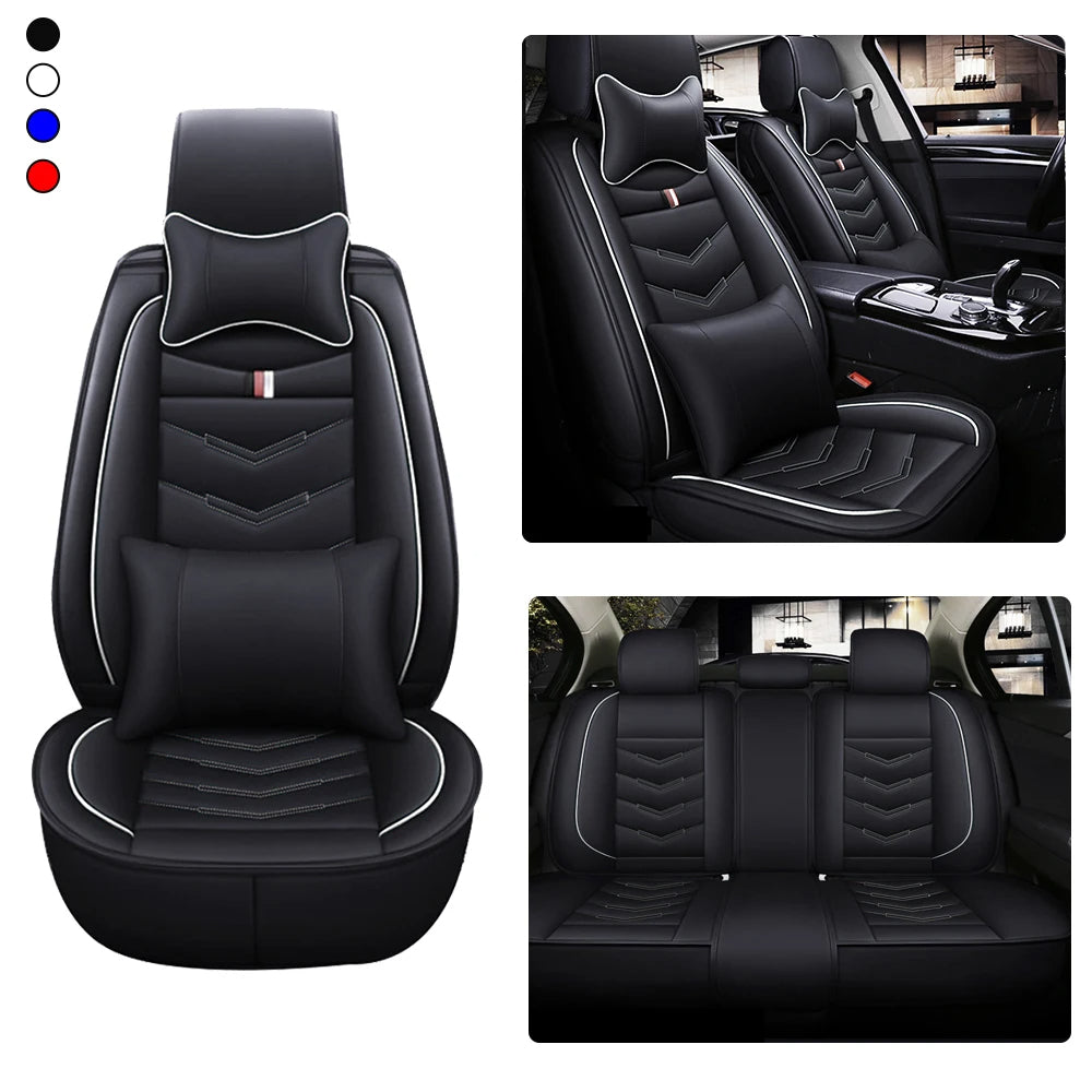 PU Leather Car Seat Covers for Front 2 Seats – Black & White, with Headrest and Lumbar Support for Hatchback & Pickup 02