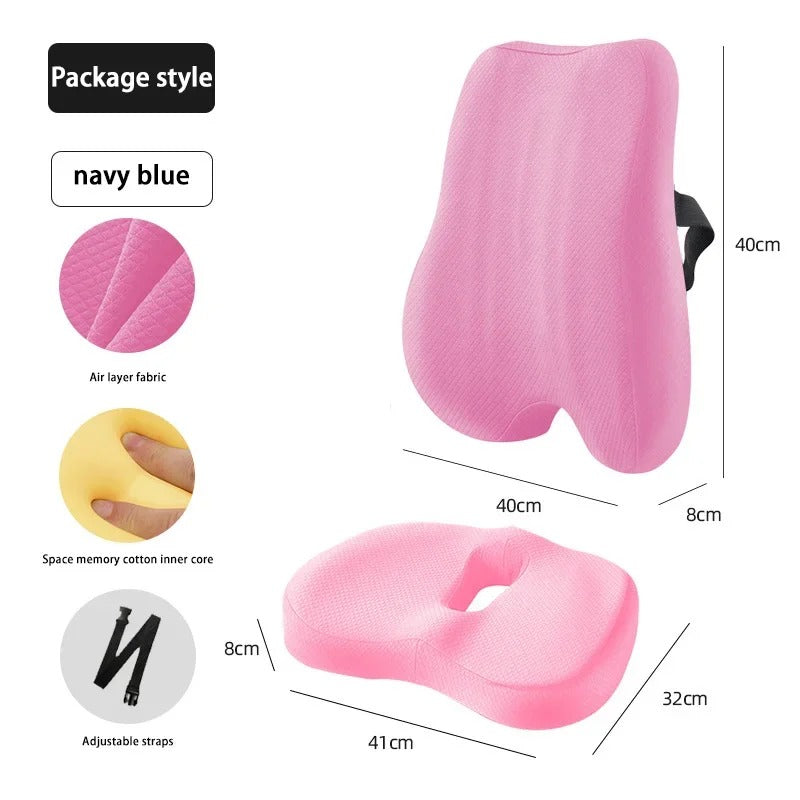 Memory Foam Seat & Back Cushion Set – Breathable Chair Cushions for Office & Car - Delicate Leather