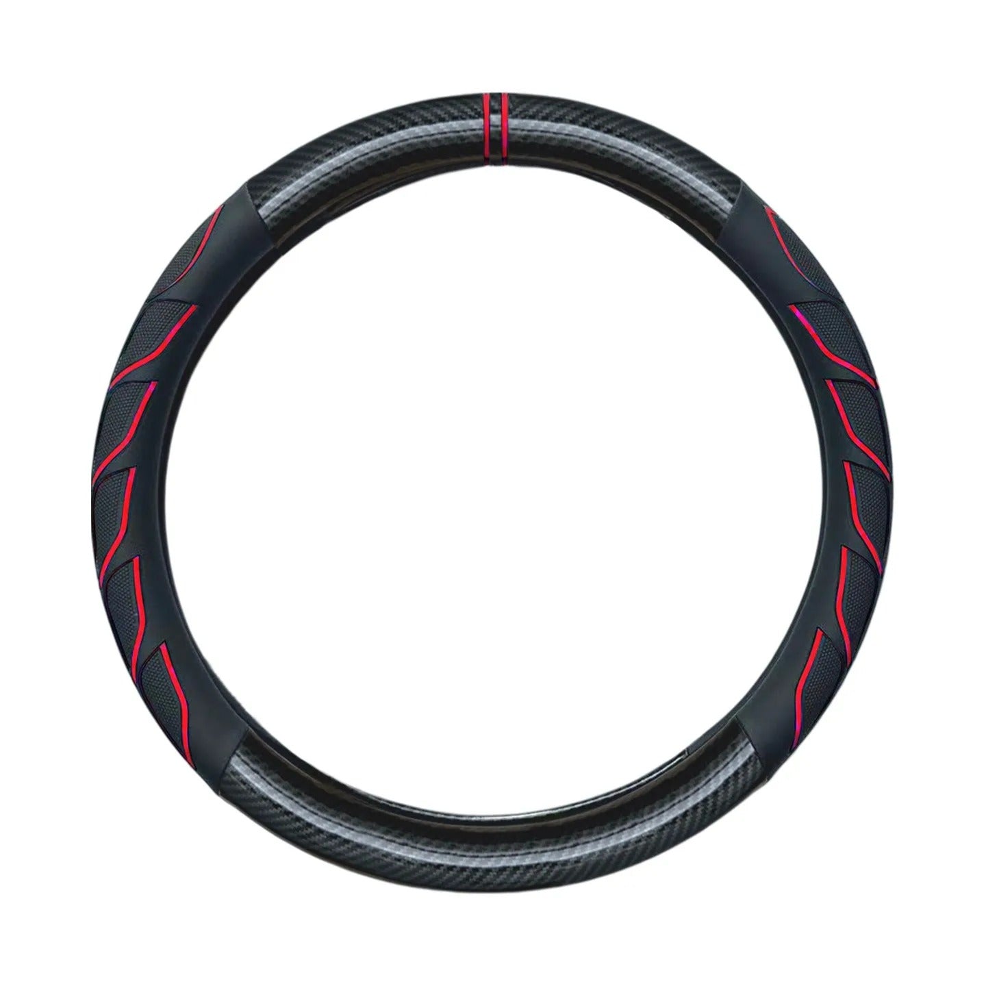 Carbon Fiber & Nappa Leather Steering Wheel Cover – Universal 38cm O/D Shape Anti-Slip Grip - Delicate Leather