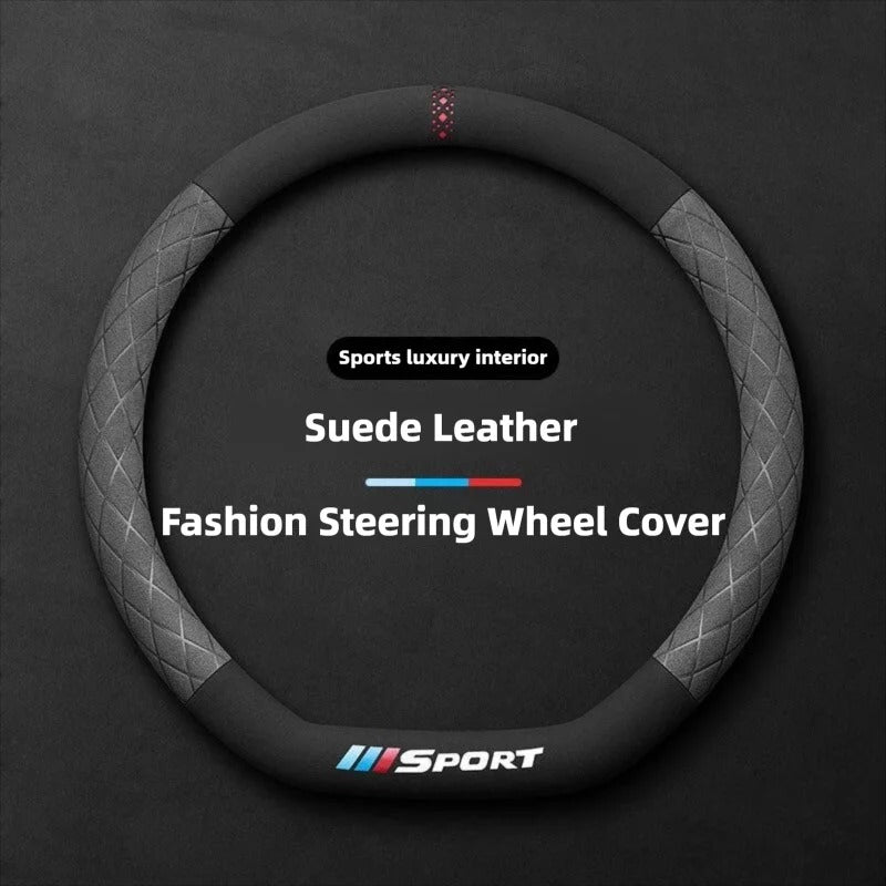 Suede Steering Wheel Cover – Universal 38cm Non-Slip Breathable Grip for Cars and SUVs - Delicate Leather  