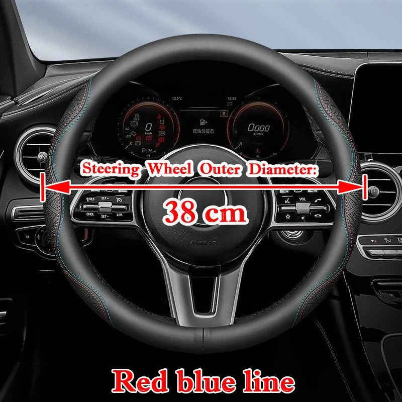 Heavy-Duty Leather Steering Wheel Cover – Universal 38–50cm for Cars, Trucks, Vans & Buses