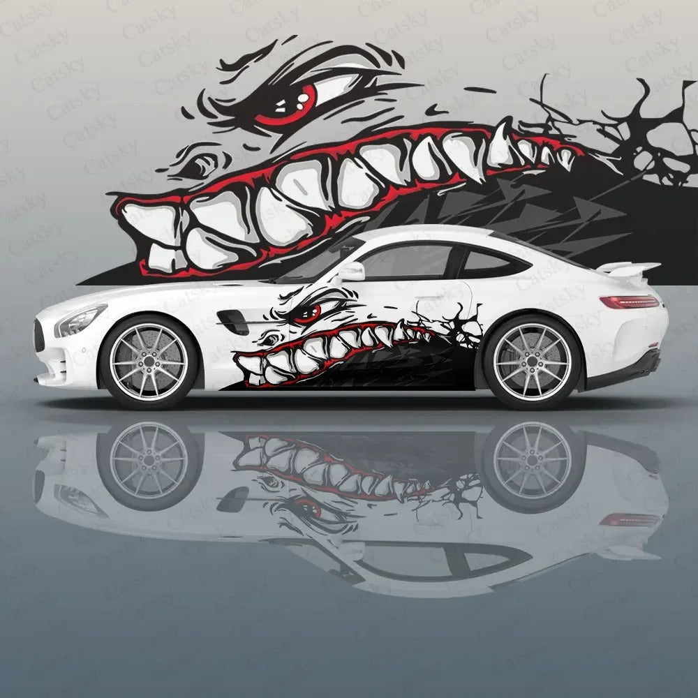 Shark Tooth Car Side Vinyl Decal – Racing Style Exterior Graphic Sticker