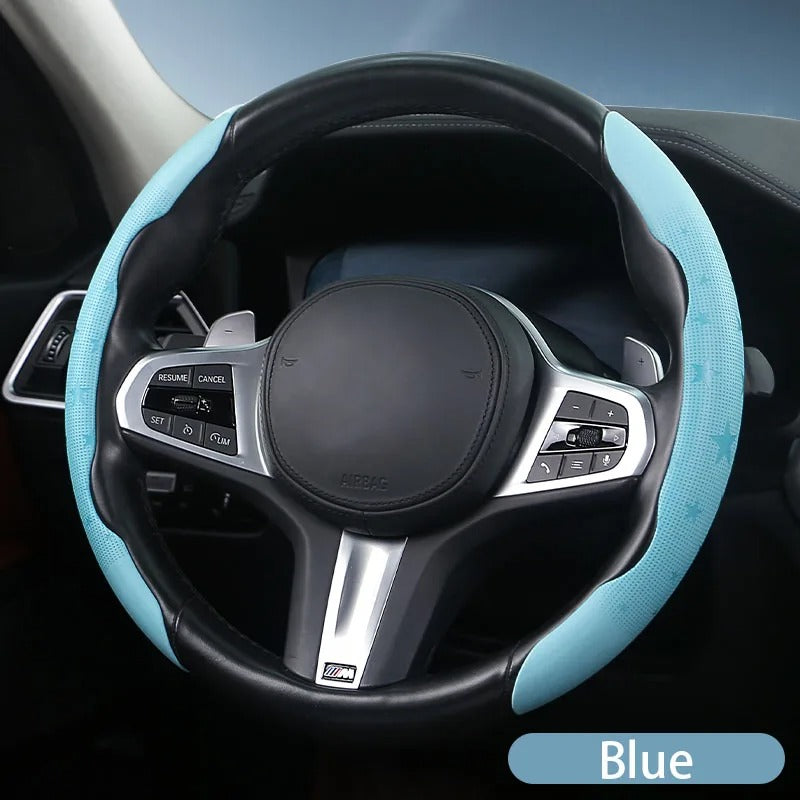 Universal Five-Point Star Steering Wheel Cover 38cm – Breathable Ultra-Thin Non-Slip Car Steering Wheel Protector - Delicate Leather