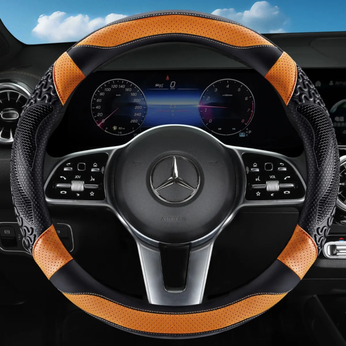 PU Leather Steering Wheel Cover – All-Season Perforated Design with Heat-Embossed Pattern (14.5–15 Inch Fit) - Delicate Leather  