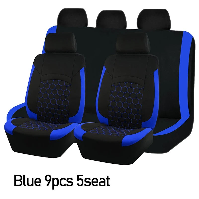 Universal Racing Car Seat Covers Set – Polyester Hexagon Embroidery with Sponge Padding (4 PCS) - Delicate Leather