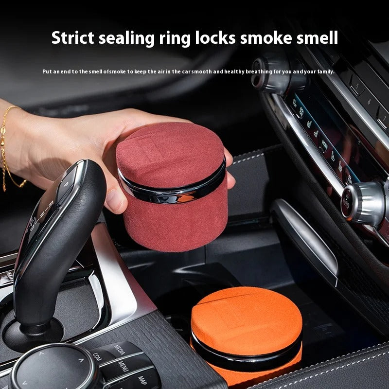 Elk Leather Car Ashtray – Universal Fit with Suede Cover and LED Ceramic Liner - Delicate Leather  