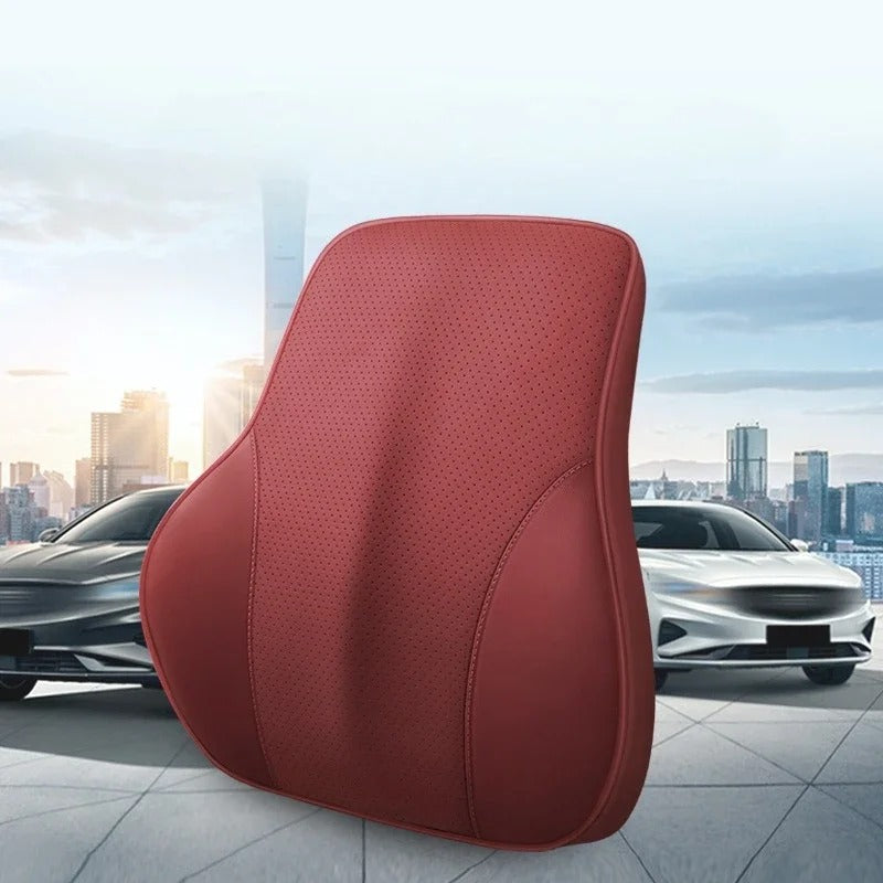 3D Nappa PU Leather Memory Foam Car Headrest & Lumbar Support Cushion - Delicate Leather