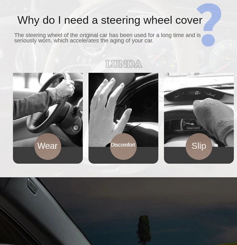 Leather Steering Wheel Cover – 38cm Universal Non-Slip Breathable Design for Cars and SUVs - Delicate Leather  
