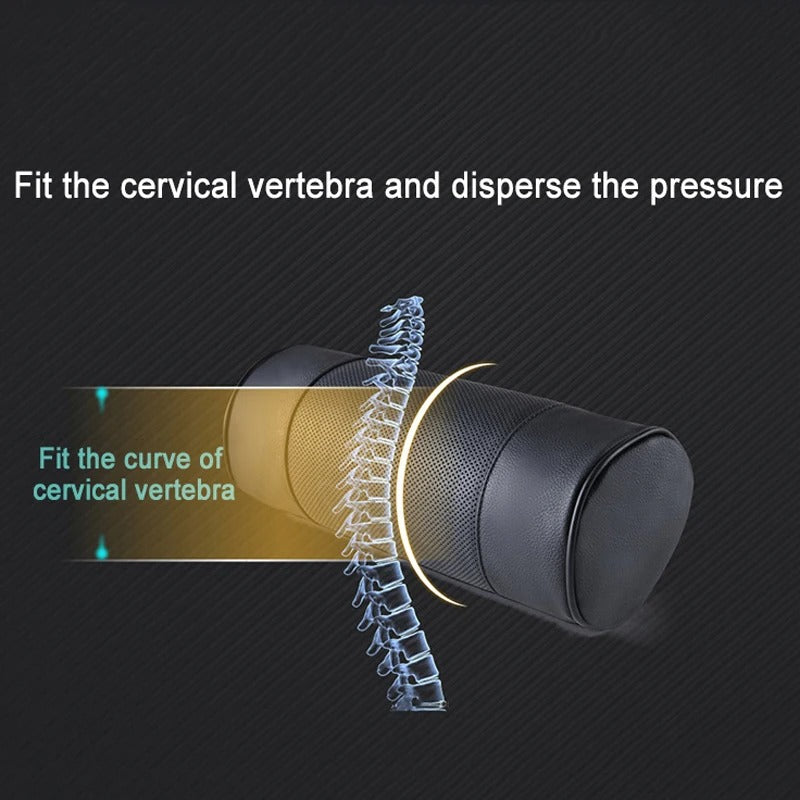 Genuine Cowhide Leather Car Neck Pillow – Cylindrical Memory Foam Cushion for Car & Office - Delicate Leather