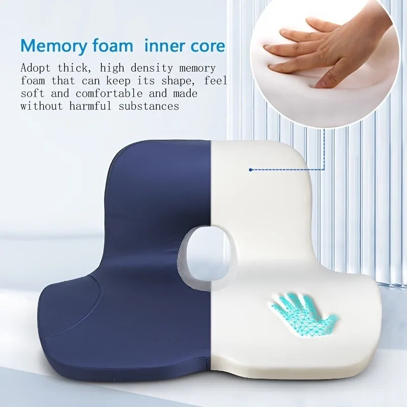 Ergonomic Memory Foam Seat Cushion for Office Chair & Car – Coccyx Support Back Cushion with Polyester Cover - Delicate Leather