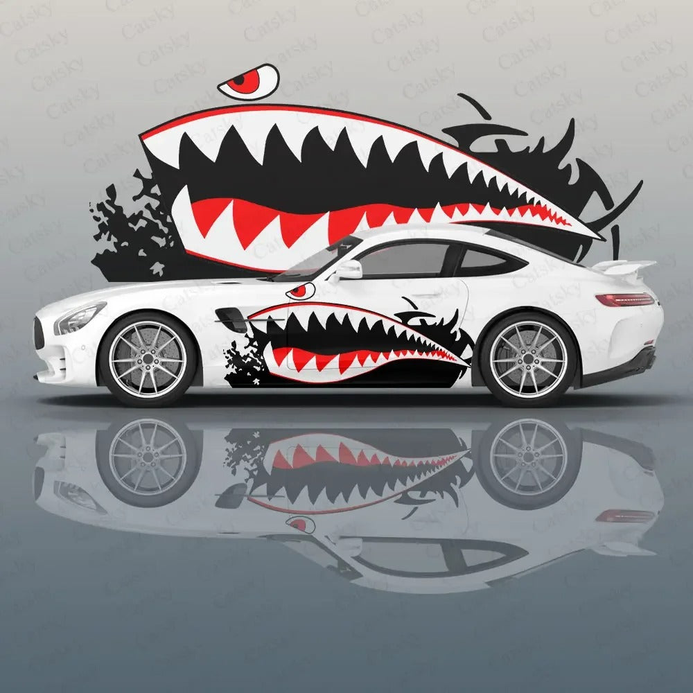 Shark Tooth Car Side Vinyl Decal – Racing Style Exterior Graphic Sticker