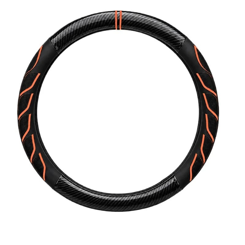 Carbon Fiber & Nappa Leather Steering Wheel Cover – Universal 38cm O/D Shape Anti-Slip Grip - Delicate Leather