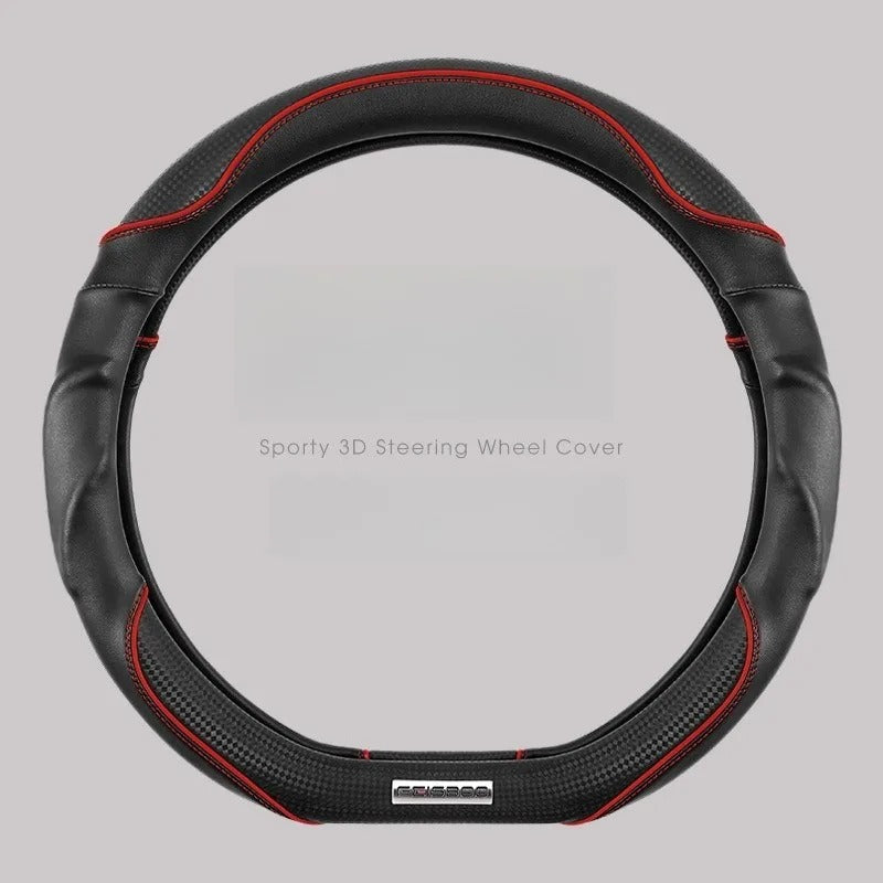 Nappa Leather Steering Wheel Cover with Carbon Fiber Pattern – Universal Fit 38cm, Non-Slip, All-Season Design - Delicate Leather  