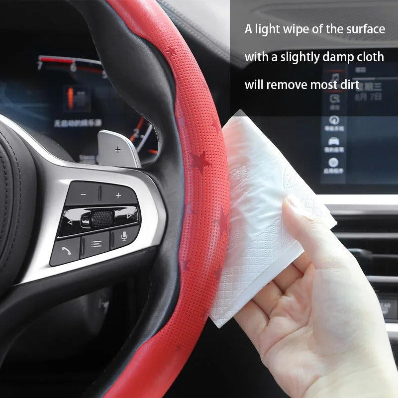 Universal Five-Point Star Steering Wheel Cover 38cm – Breathable Ultra-Thin Non-Slip Car Steering Wheel Protector - Delicate Leather