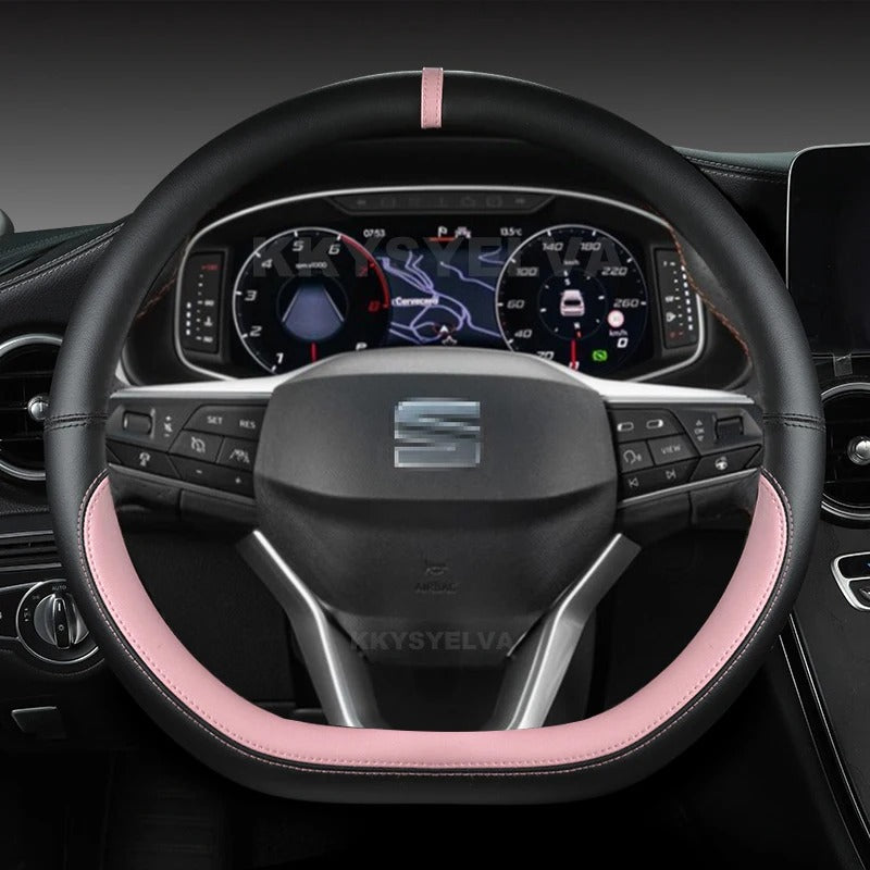 Universal D-Shape Steering Wheel Cover – 38CM Microfiber Leather, Multiple Colors - Delicate Leather  