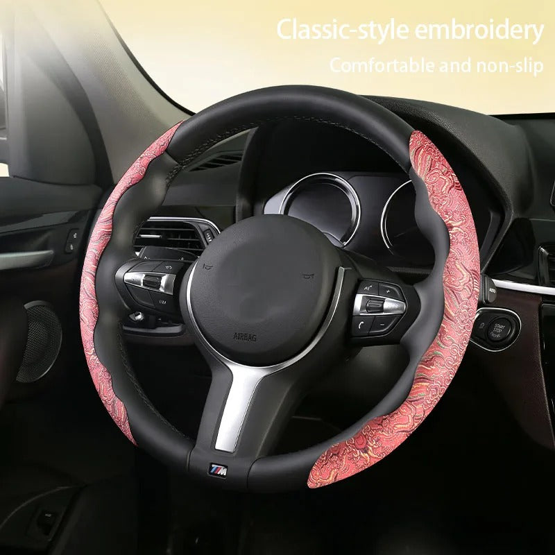 Universal Antique Pattern Steering Wheel Cover 38cm – Segmented Breathable Ultra-Thin Non-Slip Car Steering Wheel Protector - Delicate Leather