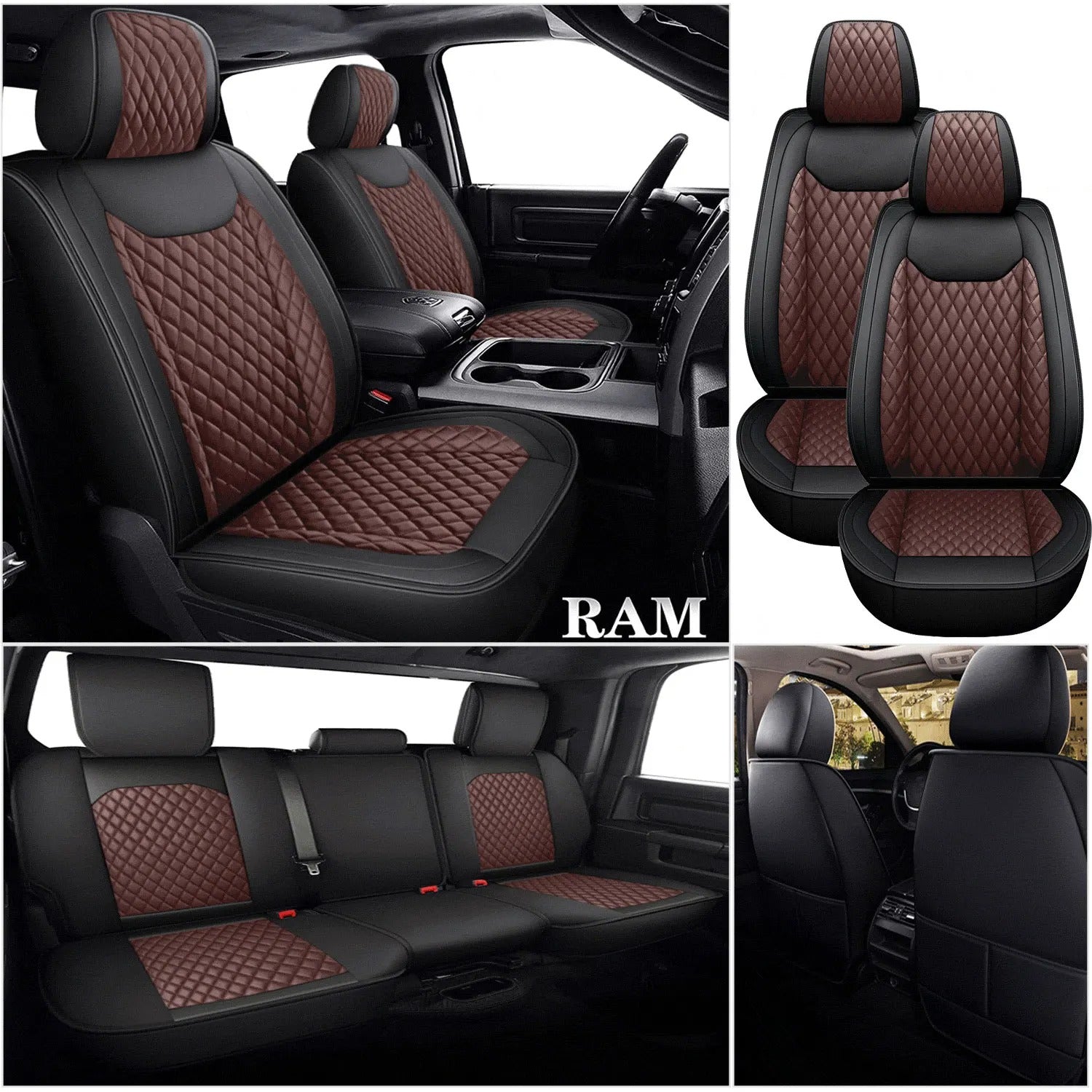 5-Seat PU Leather Car Seat Covers – Full Set for Pickup Trucks (2009–2021 Models)