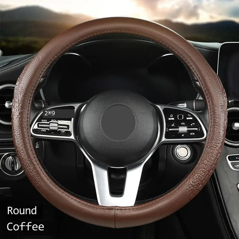Crocodile Grain Genuine Leather Steering Wheel Cover – Textured Non-Slip Universal Fit 38 cm, Luxury Car Interior Accessory - Delicate Leather  