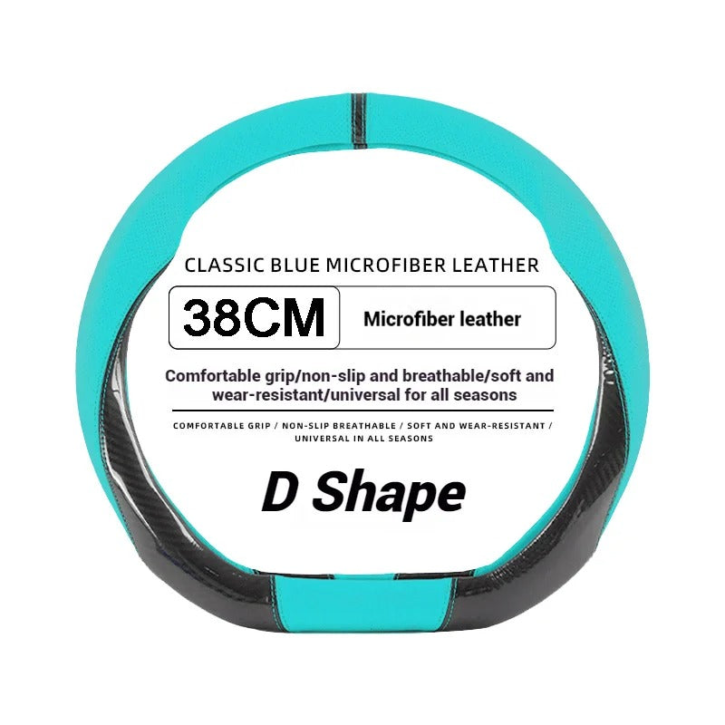38CM Leather Car Steering Wheel Cover – Anti-Slip O/D Shape Comfortable Grip - Delicate Leather