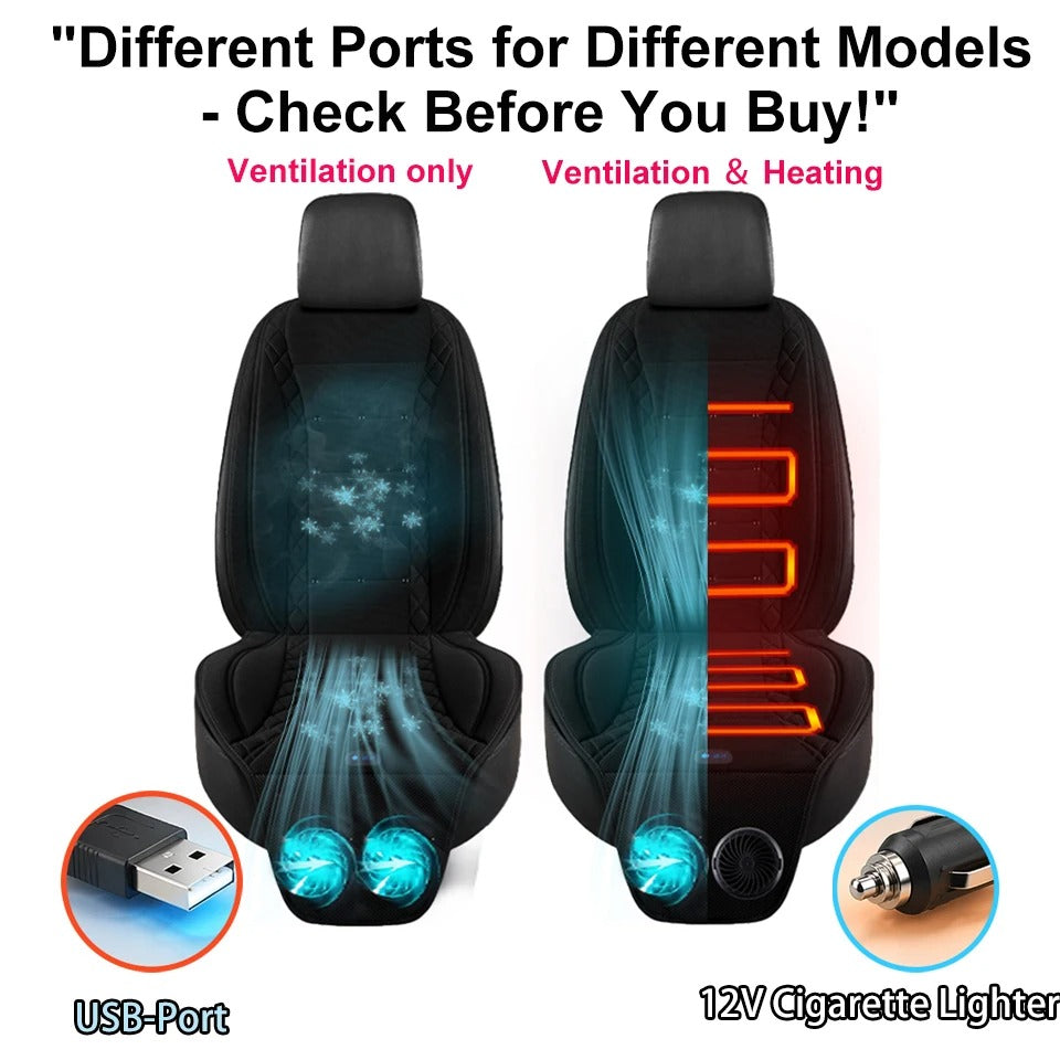 Universal USB Cooling & Heating Car Seat Cushion – Ventilated Seat Cover with Fan, Heated Seat Pad for Cars, SUVs & Trucks - Delicate Leather