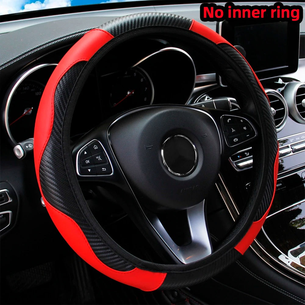 PU Carbon Fiber Steering Wheel Cover – Fits 14.5 to 15 Inch Wheels - Delicate Leather  