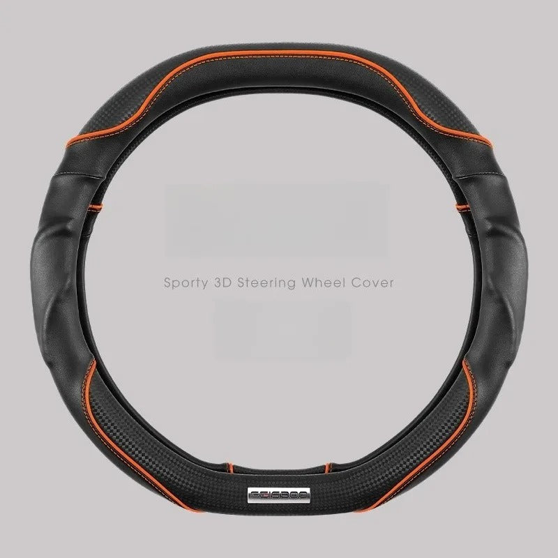 Nappa Leather Steering Wheel Cover with Carbon Fiber Pattern – Universal Fit 38cm, Non-Slip, All-Season Design - Delicate Leather  