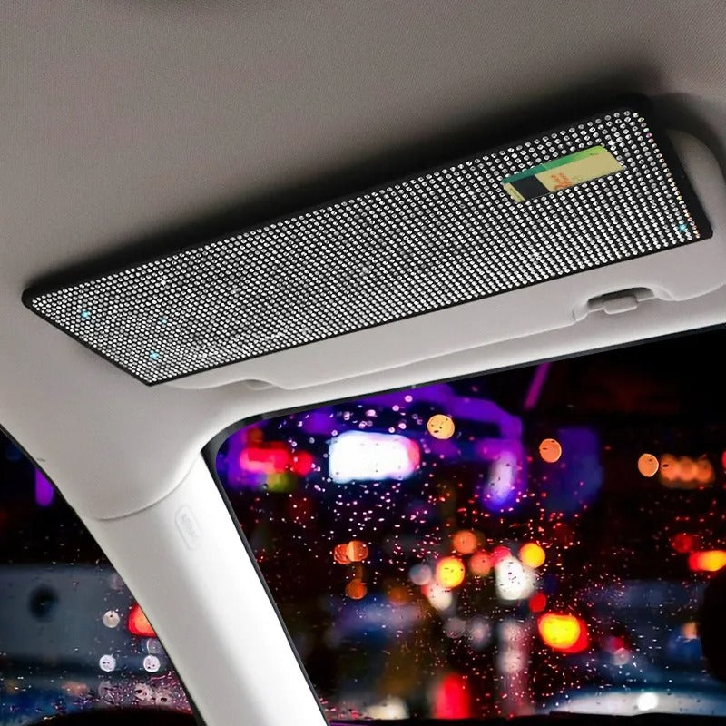 Bling Rhinestone Car Sun Visor Extender – Glare Shield with Card & Ticket Holder