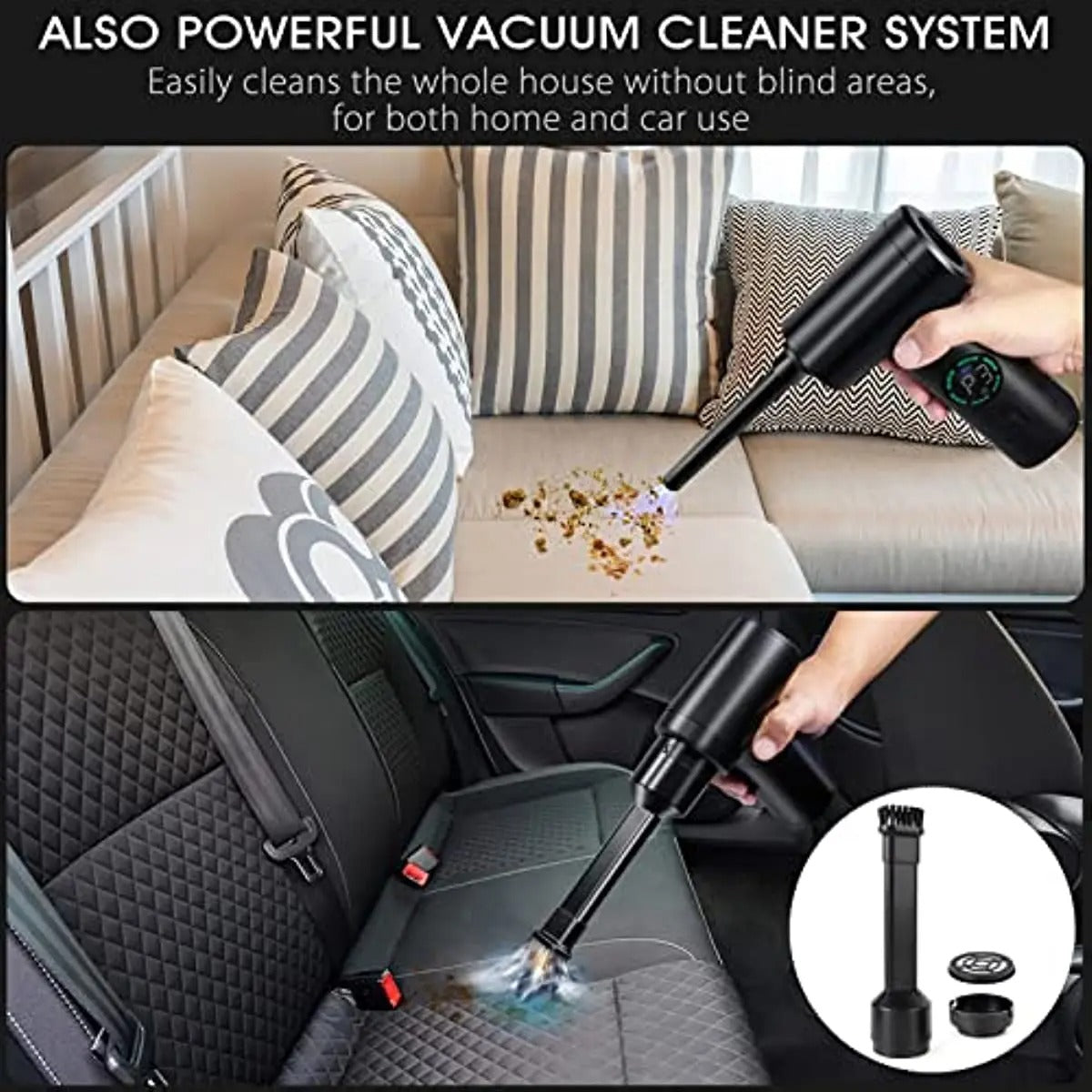 7500mAh Cordless Compressed Air Duster and Vacuum Cleaner – 3-Speed Multi Air Blower for Keyboard and Computer Cleaning - Delicate Leather  
