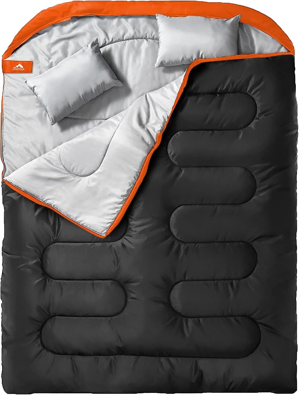 Double Sleeping Bag for Adults with Pillow, Two Person Sleeping Bag for All Season Camping, Backpacking, or Hiking for Adults or Teens Queen Size XL - Delicate Leather