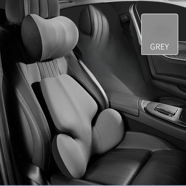 Memory Foam Car Neck & Waist Pillow – Universal Removable Washable Seat Cushion - Delicate Leather