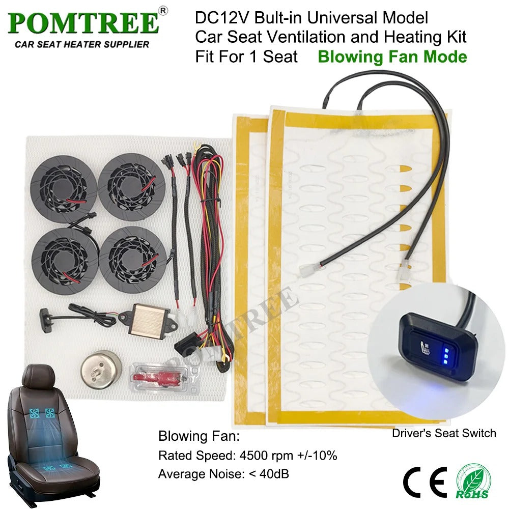 DC 12V Car Seat Heating & Ventilation Kit – 4-Fan Heated Seat Pad with 3-Level Switch for 1 Seat - Delicate Leather
