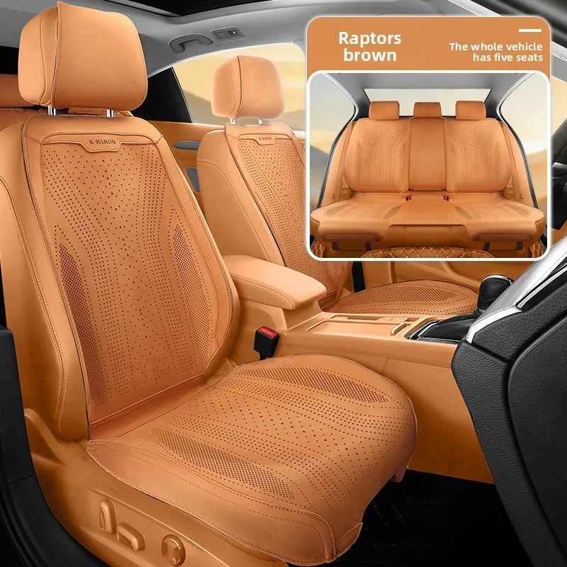 Universal Perforated Suede Car Seat Covers Full Set – Breathable Artificial Leather Seat Covers for Cars & SUVs, Four Seasons - Delicate Leather