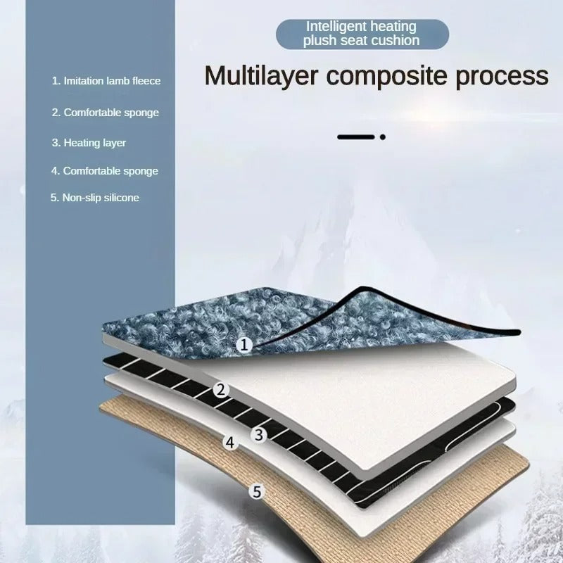 12V Heated Car Seat Cushion – Plush Winter Heating Pad with Elastic Straps, Universal Rear Seat Cover - Delicate Leather  