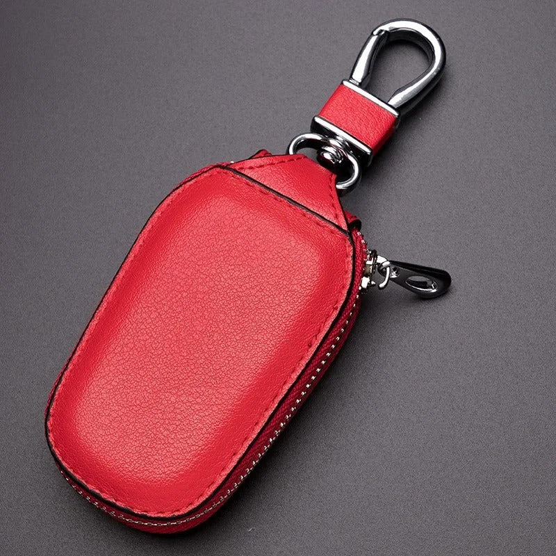 Leather Car Key Holder – Zipper Keychain Organizer with Metal Hook - Delicate Leather  