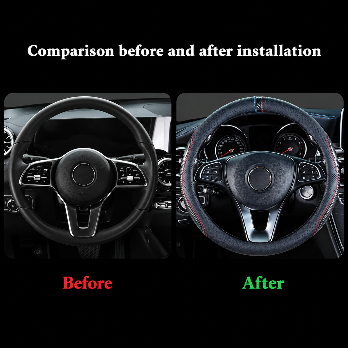 Carbon Fiber Style Steering Wheel Cover 36–38cm – Breathable Anti-Slip O/D-Shaped Grip - Delicate Leather