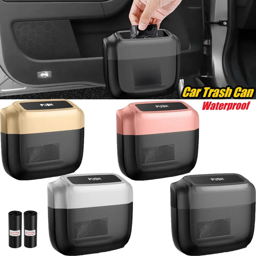 Premium Plastic Pressing Car Trash Bin – Waterproof & Leakproof ABS Storage Bucket, Fine Craftsmanship, Durable Interior Organizer - Delicate Leather  