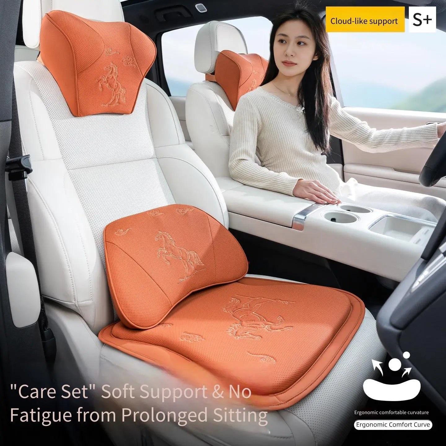 Embroidered Nappa Leather Car Seat Cushion Set – Breathable Seat Pad with Headrest & Lumbar Cushions - Delicate Leather  