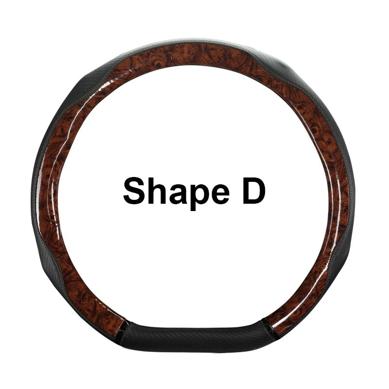 Leopard-Pattern Leather Steering Wheel Cover – Universal 38 cm Fit, Non-Slip, Decorative Car Interior Accessory - Delicate Leather  