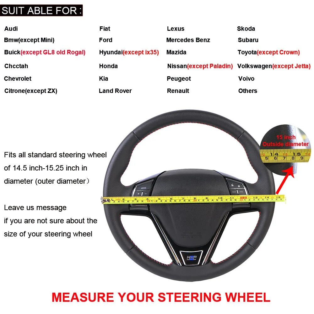 Universal Genuine Leather Steering Wheel Cover 38cm – Top Cowhide Perforated Non-Slip Silicone Car Steering Wheel Protector - Delicate Leather