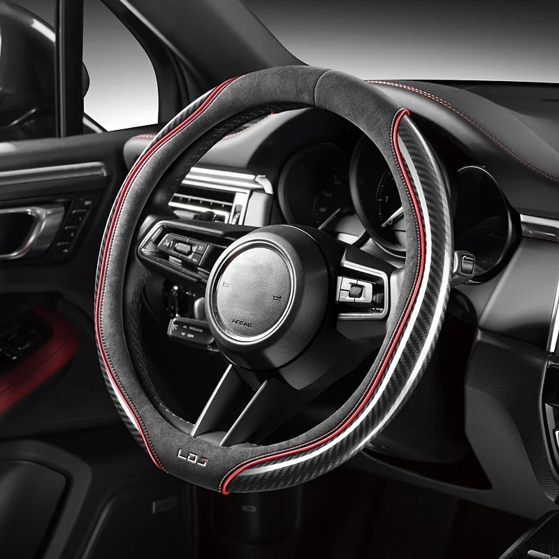 Suede & Carbon Fiber Steering Wheel Cover – Breathable Non-Slip Sport Grip - Delicate Leather
