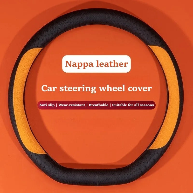 Nappa Leather Steering Wheel Cover – Non-Slip Universal 38 cm