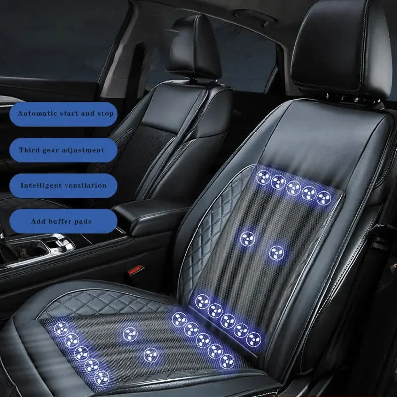 12V/24V Ventilated Massage Car Seat Cushion – Cooling and Air Circulation Pad for Summer Use - Delicate Leather  