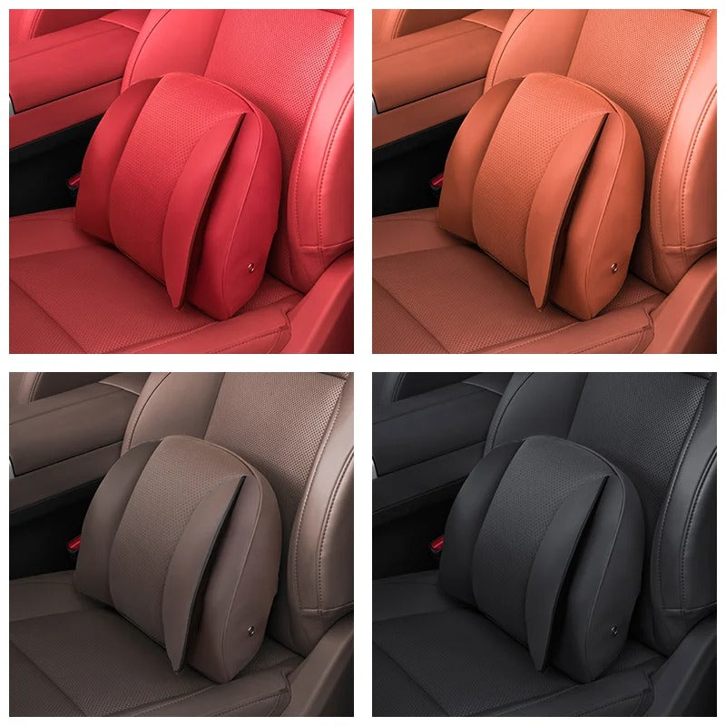 Premium Car Headrest & Lumbar Pillow – Universal Adjustable Neck & Back Cushion - Delicate Leather
