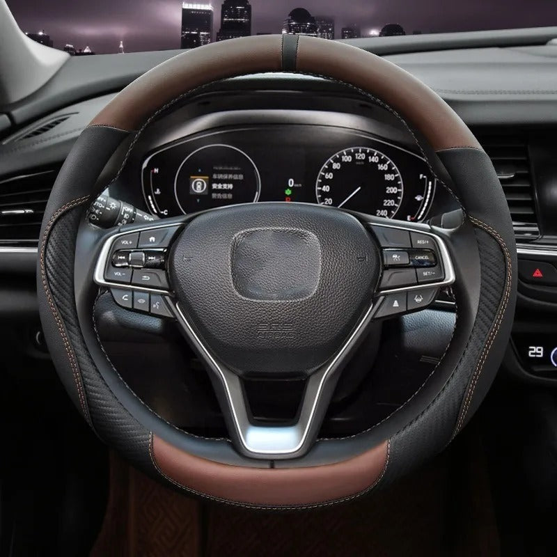 Microfiber Leather & Carbon Fiber Steering Wheel Cover – Universal O/D Shape Anti-Slip Grip - Delicate Leather