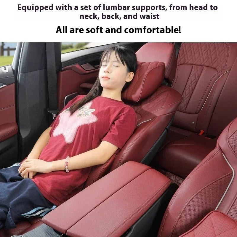 Nappa Leather Car Seat Cushion Set – Universal Fit with Headrest & Lumbar Support Pillows - Delicate Leather  
