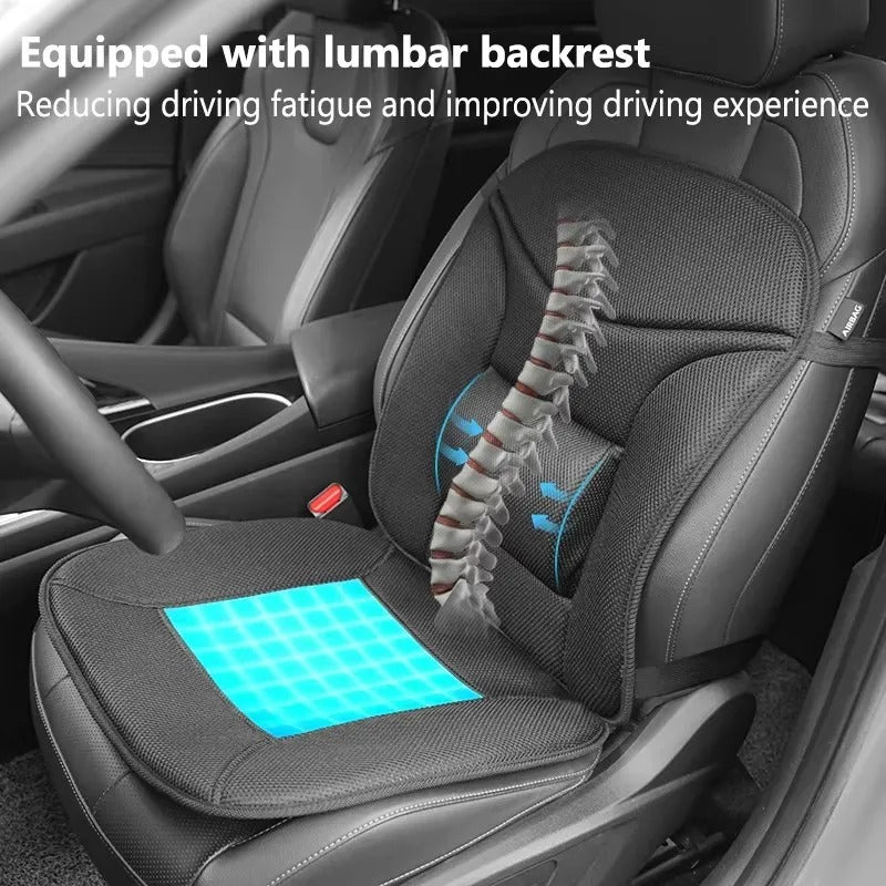 Universal Car Seat Cushion with Ice Gel & Lumbar Support – Breathable Airmesh Memory Foam Front Seat Cover - Delicate Leather