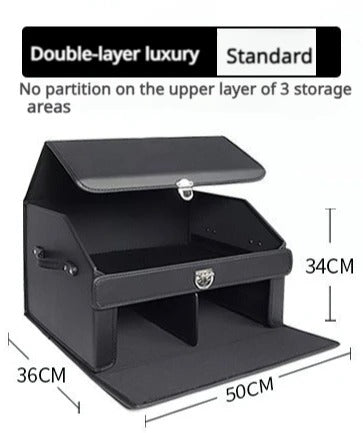 Large-Capacity Double-Layer Car Trunk Storage Box – PU Leather Organizer for Cars & SUVs