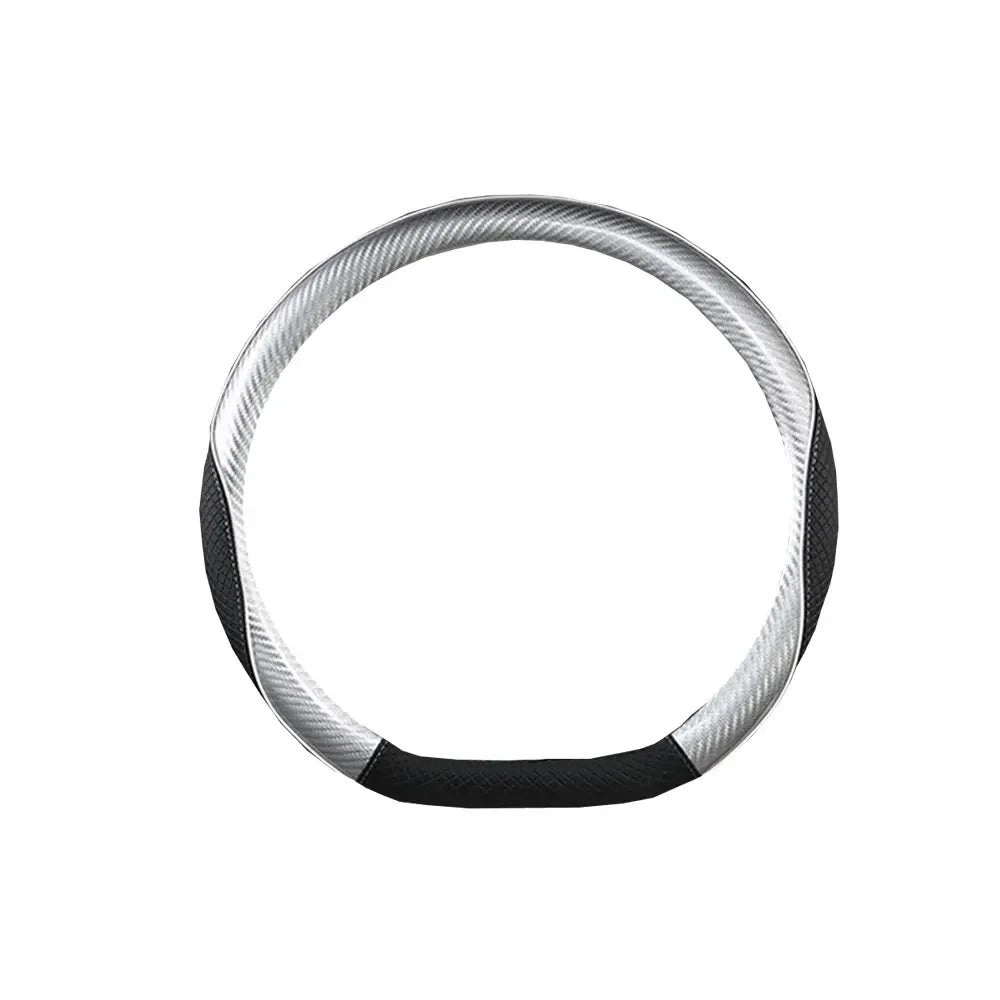 Carbon Fiber Microfiber Leather Steering Wheel Cover – Universal 37–38CM Non-Slip Grip - Delicate Leather