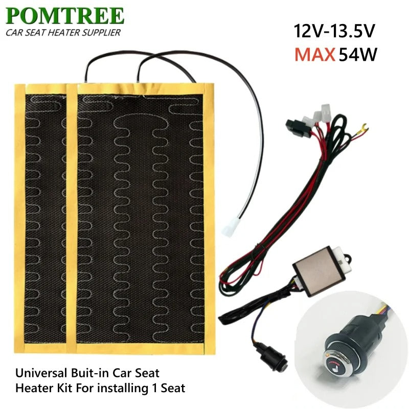 12V 54W Car Seat Heater Kit for 1 Seat – 55°C Universal Alloy Wire Heating Pad with 6-Level Heat Control - Delicate Leather